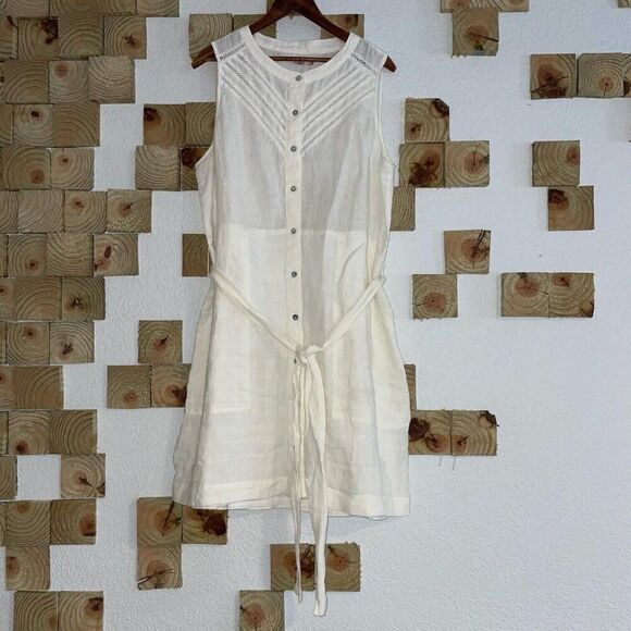 white linen ruffle dress Cotton & linen semi-sheer ruffle trim long dress - Apricot main image 1